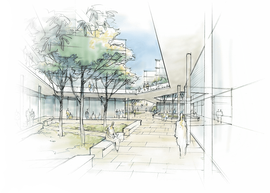 Photo - Commercial plaza sketch for Steeplechase Construction FAQs